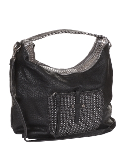 Faux Fashion Studded Hobo Bag 6611 BLACK